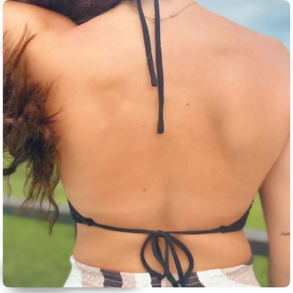 Women's Black Halter Crop Top Tie-Back